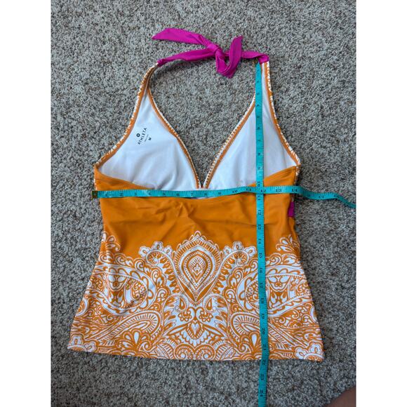 ATHLETA women's swim Tankini top, size Medium; Orange & Pink, halter style - Picture 4 of 5